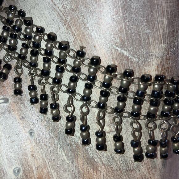 Silver and black beaded chain choker statement necklace - Picture 4 of 6